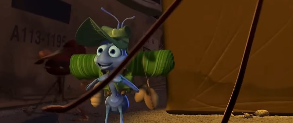 A113-1195 printed on a box behind Flik as he enters Bug City in A Bug's Life