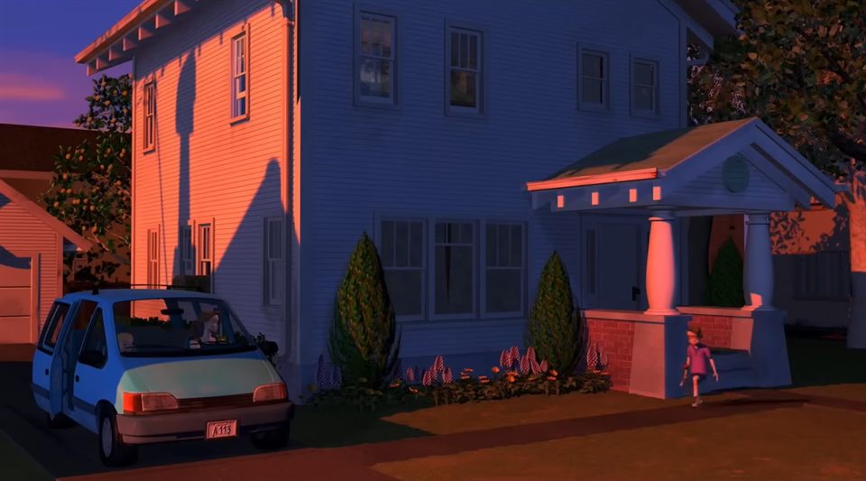 A113 license plate visible on Andy's mother's car outside the family house in Toy Story